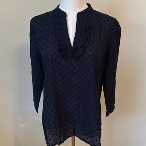 Talbots Sheer Swiss Dot Navy Blouse